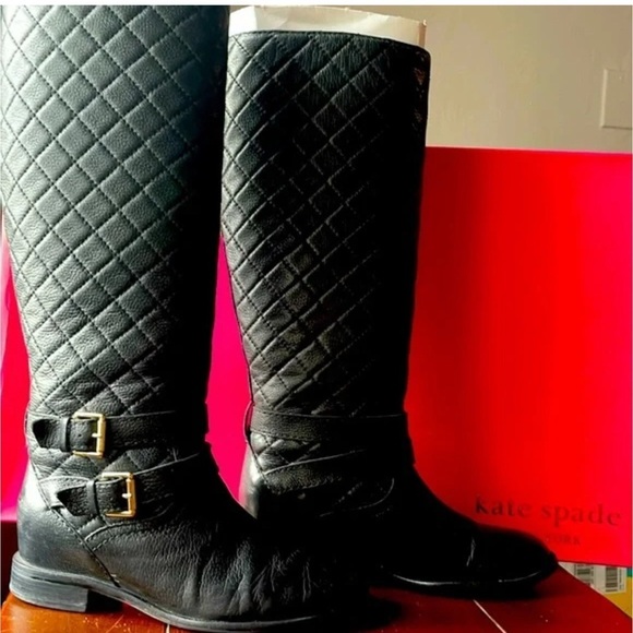 Kate Spade ♠️ Black Quilted Riding Leather Boots Size 7 🥳 - Picture 1 of 12